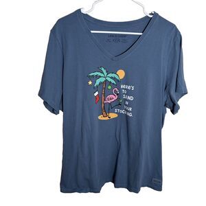 Life Is Good T-Shirt Women's XXXL Crusher Blue V-Neck Stocking Holiday Christmas